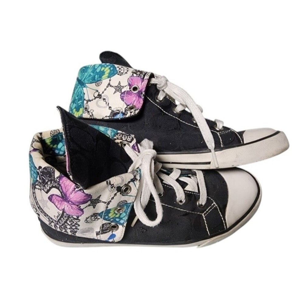 COACH Bonney Black Signature Butterfly Fold-Over Sneaker Size 7.5 - Picture 3 of 10